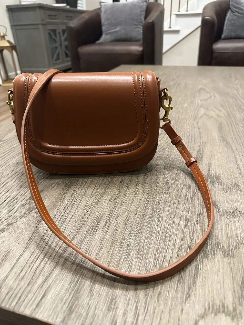 Zara Tan Saddle-Style Leather Crossbody